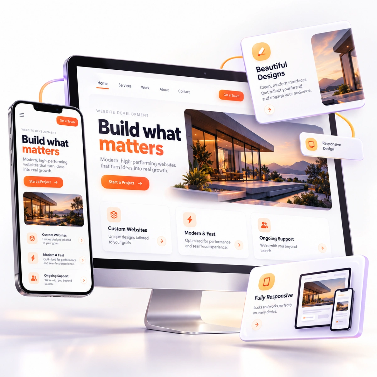 Responsive business website shown on a desktop display